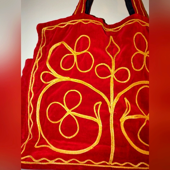 Vintage 60s 70s velvet orange and gold bag purse hippie boho festival - Picture 2 of 3